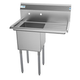 33 in. One Compartment Stainless Steel  Commercial Sink with Drainboard, Bowl Size 15"x 15"x 12" SA151512-15R3.